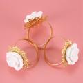 12pcs Resin Rose White Napkin Ring Table Serviette Holder Gold