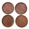 4pcs Durable Walnut Wood Coasters Placemats Decor Round