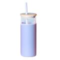 Straw Cup with Bamboo Cover High Borosilicate Glass Cup Purple