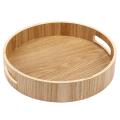 Round Serving Bamboo Wooden Tray Handle Storage Tray #1