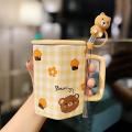 Cute Girl Mug with Strawberry Straws Ceramic Mug with Lid Yellow