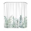 Fabric Shower Curtain Curtains with Hooks Green Eucalyptus Watercolor