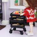 1/12 Scale Miniature Dollhouse Rolling Cart Storage Kitchen Black
