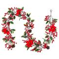 6.3ft Red Berry Christmas Garland, Berry Garland with Pine Cones