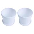 Plastic Plant Flower Pot with Tray Round White Upper Caliber 10cm