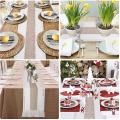 Cream Beige Bohemian Style Table Towel with Tassel Cotton Linen,a