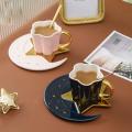 Ceramic Star Moon Coffee Cup and Saucer with Spoon Water Drinks Cup B