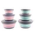 3pcs/set Bowl Sets Silicone Folding Lunch Box Folding with Lid Pink