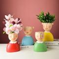 Resin Cartoon Body Art Abstract Flower Pot Sculpture Decoration-d