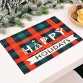 Christmas Placemats Set Of 4, with Plaid Printed, Washable Mats, B