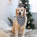 Christmas Dog Bandana Hat Bow Tie Set,plaid Pet Scarf (white)