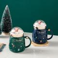 Christmas Mug Ceramic Figurines with Lid Home New Year Gift Green
