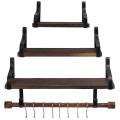 Wall-mounted Shelf Set Rustic Wooden Wall Shelf with Rails and Bar