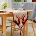 New Christmas Linen Embroidered Moose Table Flag Christmas Decoration