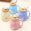 Cat Heat-resistant Cup Color Cartoon with Lid Cup Ceramic Mugpink