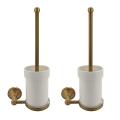 Antique Brass Bathroom Toilet Brush Set Holder Brush with Ceramic Cup