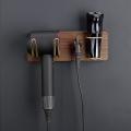 Solid Wood Hair Dryer Holder Wall Mounted Toothbrush Plug Rack-a