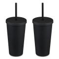 2 Pcs 700ml Cups with Lids and Straws Double Wall for Gifts,black