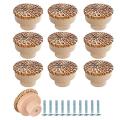 10pcs Rattan Wooden Knobs for Furniture, (10 Knobs and 10 Screws)