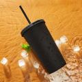 2 Pcs 700ml Cups with Lids and Straws Double Wall for Gifts,black