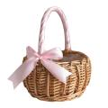 Wicker Woven Flower Basket, with Handle and Pink Ribbon, Wedding(s)