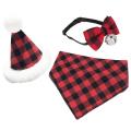 Christmas Dog Bandana Hat Bow Tie Set,plaid Pet Scarf (red)