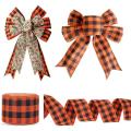 3 Rolls Plaid Burlap Ribbons, 2inch Plaid Ribbons for Gift Wrapping