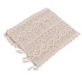 Elegant Cream Crochet Lace Macrame Table Runner with Tassels