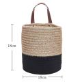 Wall Mounted Woven Hanging Basket Storage with Leather Handle, Large