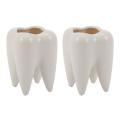 2x Tooth Shape White Ceramic Flower Pot Modern Design(without Plants)