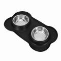 2x Dog Bowls Stainless Steel Water and Food Feeder with Silicone Mat