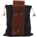 Collapsible Canvas Foraging Pouch Pu Leather Belt Pouch(black)