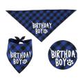 Dog Birthday Plaid Bandana Hat Scarf Set, for Dog Cats Pets