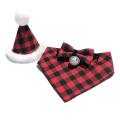 Christmas Dog Bandana Hat Bow Tie Set,plaid Pet Scarf (red)