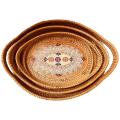 3pcs/set Handmade Woven Rattan Food Basket Fruit Plate Tea Fruit Tray