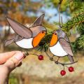 Hanging Birds On Wire High Stained Suncatcher Decor - Flaying Robin