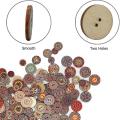 300pcs Vintage Wooden Buttons 2 Holes with Various Flower Butterfly