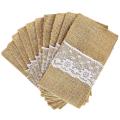 50pcs Burlap Lace Cutlery Pouch Wedding Tableware Knife Accessories