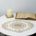 European Oval Embroidered Lace Fabric Transparent Table Mat Beige