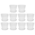 10x Plastic Plant Flower Pot with Tray Round White Upper Caliber 17cm
