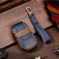 For Chevrolet 3-button Hallmo Car Cowhide Leather Key Protective Cover Key Case(Blue)