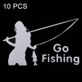 10 PCS Beauty Go Fishing Styling Reflective Car Sticker, Size: 14cm x 8.5cm(Silver)