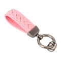 Car Metal + Braided Leather Key Ring Keychain (Pink)
