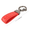 Car Metal + Braided Leather Key Ring Keychain (Red)