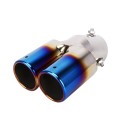 Universal Car Styling Stainless Steel Curved Double Outlets Exhaust Tail Muffler Tip Pipe(Blue)