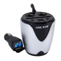 HSC YC-19D Car Cup Charger 2.1A/1A Dual USB Ports Car 12V-24V Charger with 2-Socket Cigarette, Card