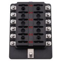 1 in 12 Out Fuse Box Screw Terminal Section Fuse Holder Kits with LED Warning Indicator for Auto Car