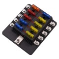 1 in 10 Out Fuse Box Screw Terminal Section Fuse Holder Kits with LED Warning Indicator for Auto Car