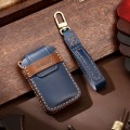 Hallmo Car Cowhide Leather Key Protective Cover Key Case for Volvo 6-button(Blue)