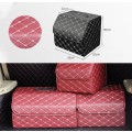 Car Trunk Foldable Storage Box, Rhombic Grid Small Size: 33 x 32 x 30cm (Wine Red)